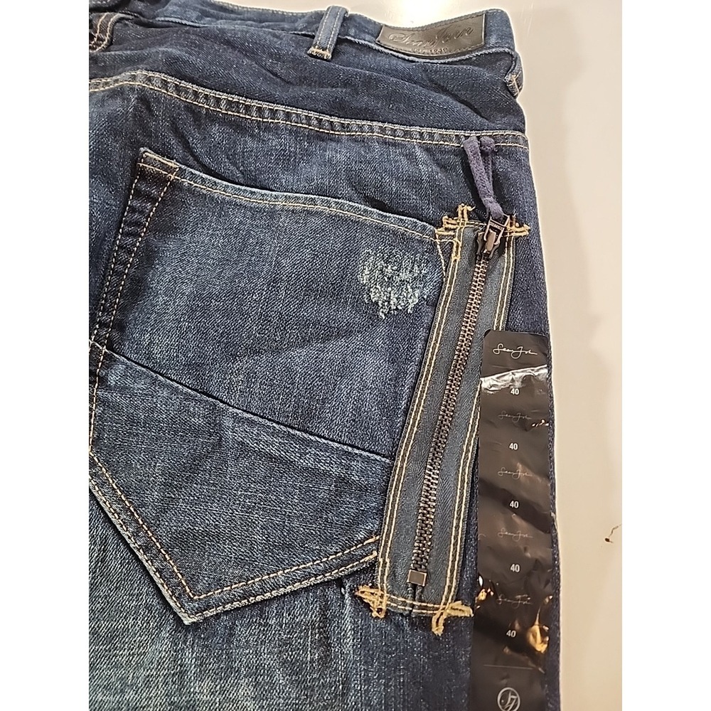 Sean John 40x33 Hamilton Distressed Jeans Zipper Pocket Detail Blue Relaxed Fit - Picture 11 of 12
